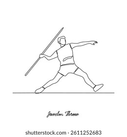 One continuous line drawing of a Javelin Throw vector illustration. Type of Athletics sport in simple linear continuous style vector concept. Suitable for your asset design and educational purpose.