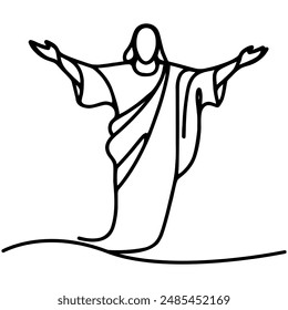 One continuous line drawing, Jesus Christ is risten. Easter. Vector