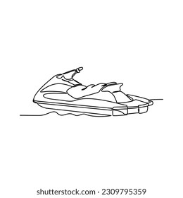 One continuous line drawing of a  jetski on the sea. Jetski concept illustration in simple linear style. Sea sprot design concept vector illustration