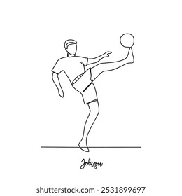 One continuous line drawing of Jokgu sports vector illustration. Traditional sports design in simple linear continuous style vector concept. Sports theme design for your asset design illustration.