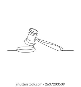 One continuous line drawing of a Judge's gavel vector design illustration. Justice themes design in simple linear style concept. Suitable for your asset design and good for educational purpose.