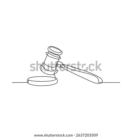 One continuous line drawing of a Judge's gavel vector design illustration. Justice themes design in simple linear style concept. Suitable for your asset design and good for educational purpose.