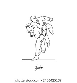 One continuous line drawing of Judo sports vector illustration. Judo sports design in simple linear continuous style vector concept. Sports themes design for your asset design vector illustration.