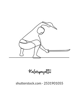 One continuous line drawing of Kalarippayattu sports vector illustration. Traditional sports design in simple linear continuous style vector concept. Sports theme design for your asset design.