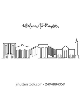 One continuous line drawing of Kayseri skyline vector illustration. Modern city in Turkey in simple linear style vector design concept. Big city in Turkey. Iconic architectural skyline building