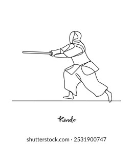 One continuous line drawing of Kendo sports vector illustration. Traditional sports design in simple linear continuous style vector concept. Sports theme design for your asset design illustration.