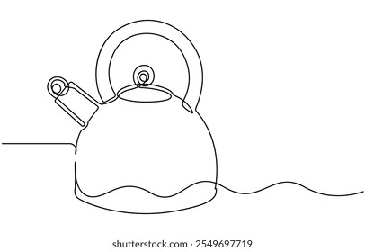 one continuous line drawing of kettle isolated on white background. cooking and kitchen concept, Coffee maker pot drip kettle one line art, A simple, continuous line drawing of a kettle