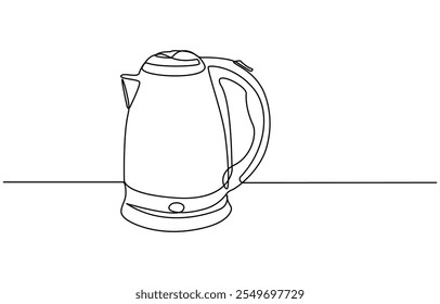 one continuous line drawing of kettle isolated on white background. cooking and kitchen concept, Coffee maker pot drip kettle one line art, A simple, continuous line drawing of a kettle