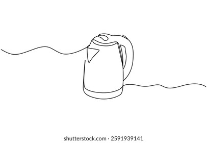 One continuous line drawing of kettle isolated on white background. cooking and kitchen concept, Electric kettle. Icon. A simple drawing of a continuous line of a kitchen electric appliance.
