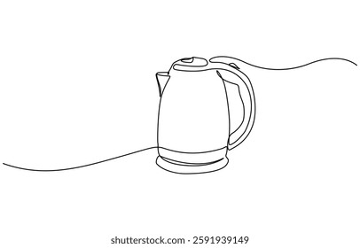 One continuous line drawing of kettle isolated on white background. cooking and kitchen concept, Electric kettle. Icon. A simple drawing of a continuous line of a kitchen electric appliance.