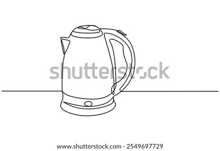 one continuous line drawing of kettle isolated on white background. cooking and kitchen concept, Coffee maker pot drip kettle one line art, A simple, continuous line drawing of a kettle