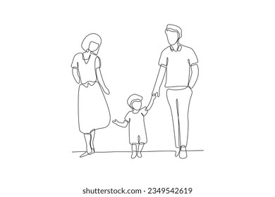 One continuous line drawing of Kids, parents and doctor. Parenting in Healthcare concept. Doodle vector illustration in simple linear style. 