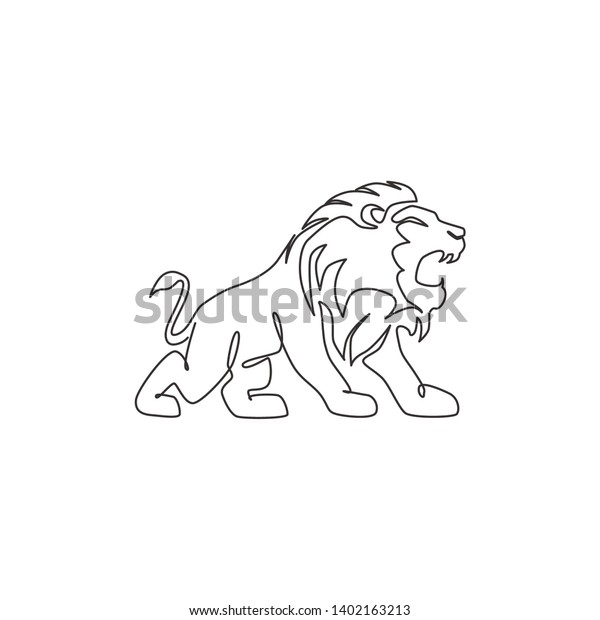 One Continuous Line Drawing King Jungle Royalty Free Stock Image