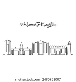 One continuous line drawing of Kingston skyline vector illustration. Modern city in Central America in simple linear style vector design concept. Big city in Jamaica. Iconic architectural building