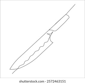 One continuous line drawing of kitchen knife equipment. single line drawing of kitchen knife. kitchen knife illustration. editable outline