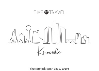 One Continuous Line Drawing Of Knoxville City Skyline, Tennessee. Beautiful Landmark. World Landscape Tourism Travel Home Wall Decor Poster Print. Stylish Single Line Draw Design Vector Illustration