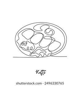 One continuous line drawing of Kofte food vector illustration. Traditional food in simple linear style vector design concept. Traditional foods have gained global popularity in world communities.