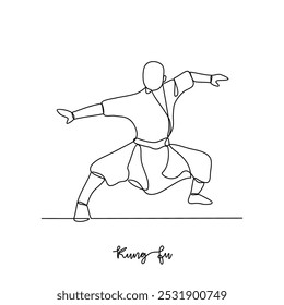 One continuous line drawing of Kung Fu sports vector illustration. Traditional sports design in simple linear continuous style vector concept. Sports theme design for your asset design illustration.