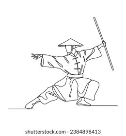 One continuous line drawing of a kungfu master vector illustration. A kungfu master illustration simple linear style concept vector. Chinese kungfu master design vector for your business promotion.