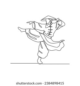 Eine durchgehende Zeichnung einer kungfu-Meistervektorgrafik. Ein kungfu Meister-Illustration einfachen linearen Stil Konzept Vektor. Chinesischer kungfu Meister-Design-Vektorgrafik für Ihre Geschäftswerbung.