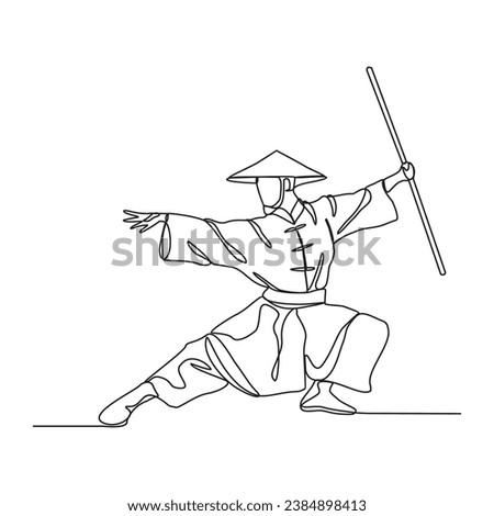 One continuous line drawing of a kungfu master vector illustration. A kungfu master illustration simple linear style concept vector. Chinese kungfu master design vector for your business promotion.
