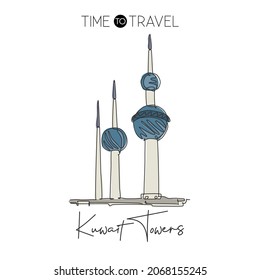 One continuous line drawing Kuwait Towers landmark. Most iconic building in Kuwait City. Holiday vacation home wall decor art poster print concept. Modern single line draw design vector illustration