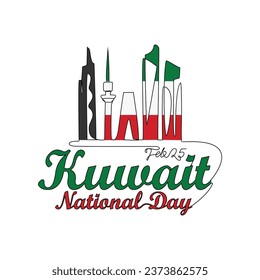 One continuous line drawing of Kuwait National Day Vector Illustration on February 25th. Kuwait National Day design in simple linear style illustration. Suitable for greeting card, poster and banner.