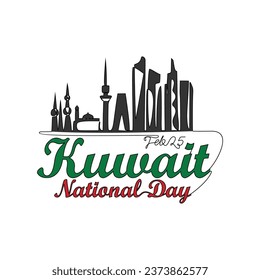 One continuous line drawing of Kuwait National Day Vector Illustration on February 25th. Kuwait National Day design in simple linear style illustration. Suitable for greeting card, poster and banner.