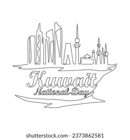 Eine durchgehende Zeichnung der Kuwait National Day Vektorgrafik am 25. Februar. Kuwait National Day Design in einfacher, linearer Illustration. Geeignet für Grußkarten, Poster und Banner.