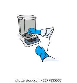 One continuous line drawing of Laboratory Officer Weighing laboratory samples. Chemical and laboratory design concept with simple linear style. Laboratory vector design concept.