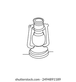 One continuous line drawing of lamp vector illustration. Camping and hiking tools design illustration simple linear style vector concept. Tools outdoor activity in the mountain with family or friends.