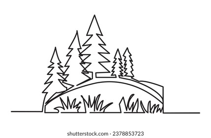 One Continuous line drawing of landscape. Vector illustration