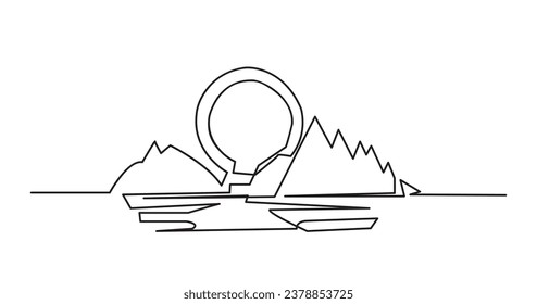 One Continuous line drawing of landscape. Vector illustration
