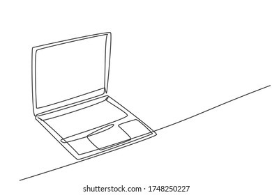 One continuous line drawing of laptop unit for working at home. Electricity computer for small business gadget tools concept. Trendy single line draw design vector graphic illustration