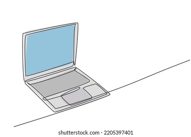 One continuous line drawing of laptop unit for working at home. Electricity computer for small business gadget tools concept. Trendy single line draw design vector graphic illustration