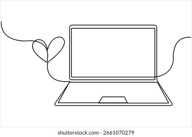One continuous line drawing of laptop design vector