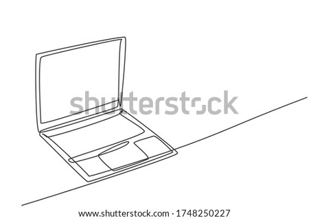 One continuous line drawing of laptop unit for working at home. Electricity computer for small business gadget tools concept. Trendy single line draw design vector graphic illustration