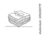 One continuous line drawing of Lasagna food vector illustration. Traditional food in simple linear style vector design concept. Traditional foods have gained global popularity in world communities.
