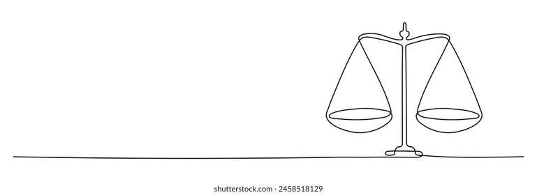 One continuous line drawing of law balance and scale of justice. Symbol and logo of equality