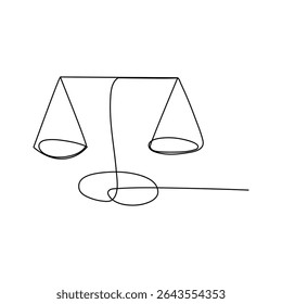 One continuous line drawing of law balance and scale of justice. 