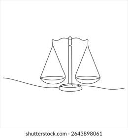 One continuous line drawing of Law Balance Scale and Justice Scale minimalist line art vector illustration
