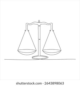 One continuous line drawing of Law Balance Scale and Justice Scale minimalist line art vector illustration
