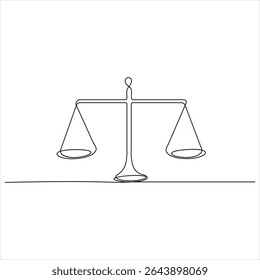 One continuous line drawing of Law Balance Scale and Justice Scale minimalist line art vector illustration
