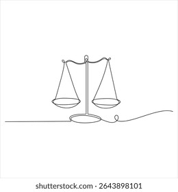 One continuous line drawing of Law Balance Scale and Justice Scale minimalist line art vector illustration
