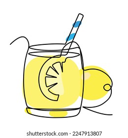 un plano de línea continua de limonada con limón en rodajas , concepto de plantilla de logotipo café café café. ilustración de diseño de vector de línea única