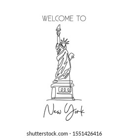 One continuous line drawing to Liberty Statue  Historical iconic place in New York  USA  Holiday vacation home decor wall art poster print concept  Modern single line draw design vector illustration