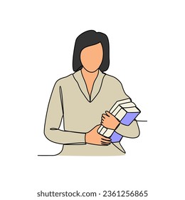 One continuous line drawing of Librarian profession with white background. Librarian profession design concept in simple linear style. Librarian profession design concept vector illustration.