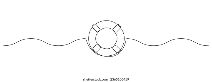 One continuous line drawing of Lifebuoy. Rescue belt and rubber ring with rope in simple linear style. Concept of support and help service. Editable stroke. Doodle contour vector illustration