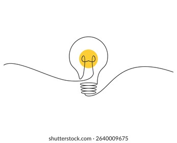 one continuous one line drawing light bulb design, vector illustration, isolated on transparent background