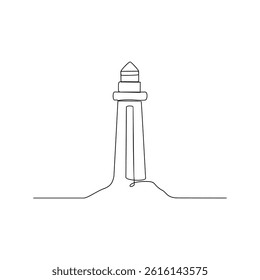 One continuous line drawing of lighthouse at the beach vector design illustration. Summer holiday themes design in simple linear continuous style vector concept. Suitable for education design purpose